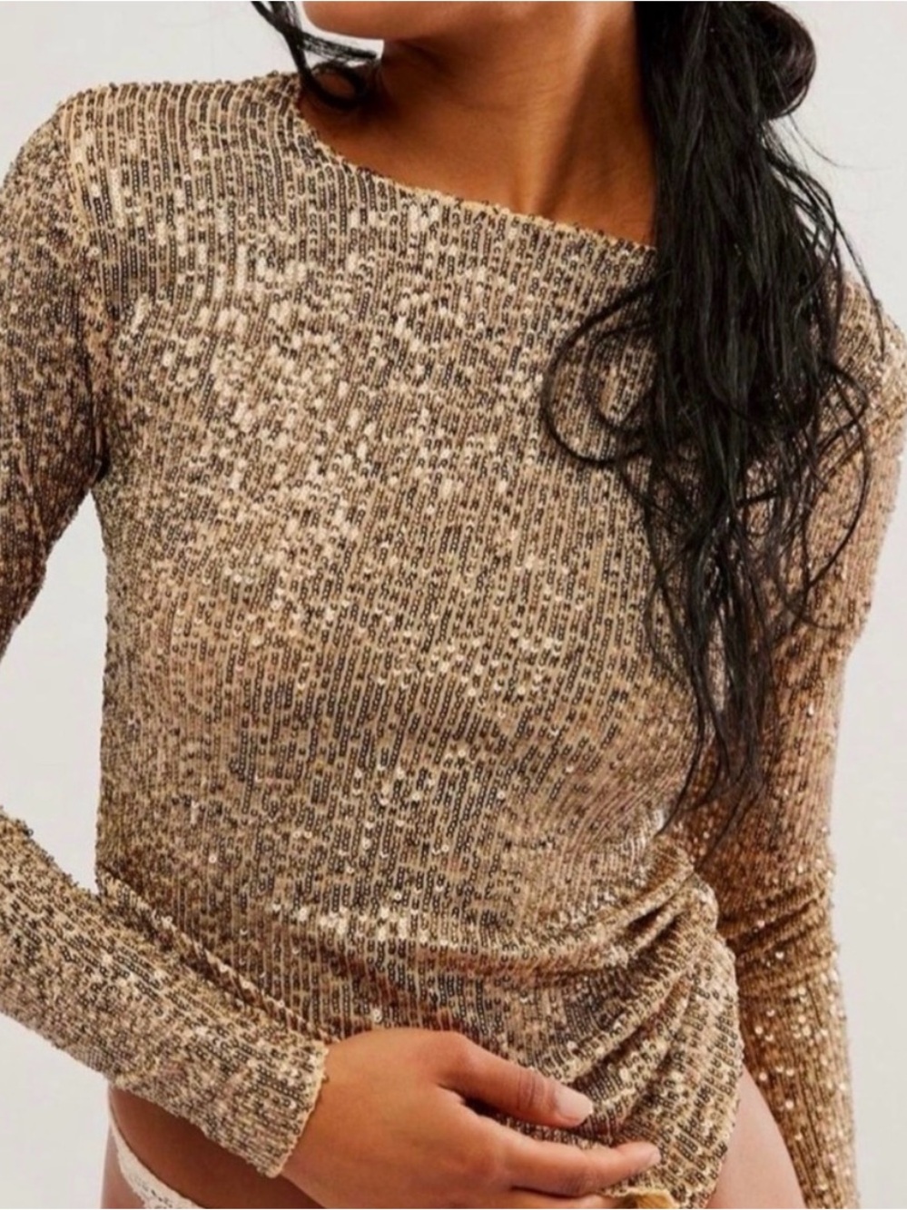 Free People Gold Rush Sequin Long Sleeve Top XL NWT
